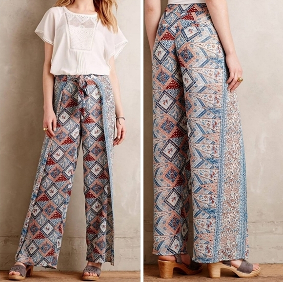 Anthropologie Elevenses Seaflower Palazzo Sheer Pants - Picture 1 of 11
